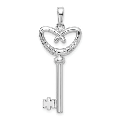 Sterling Silver De-Ani Rhodium-Plated 3D Key To My Heart Pretzel Top Pendant