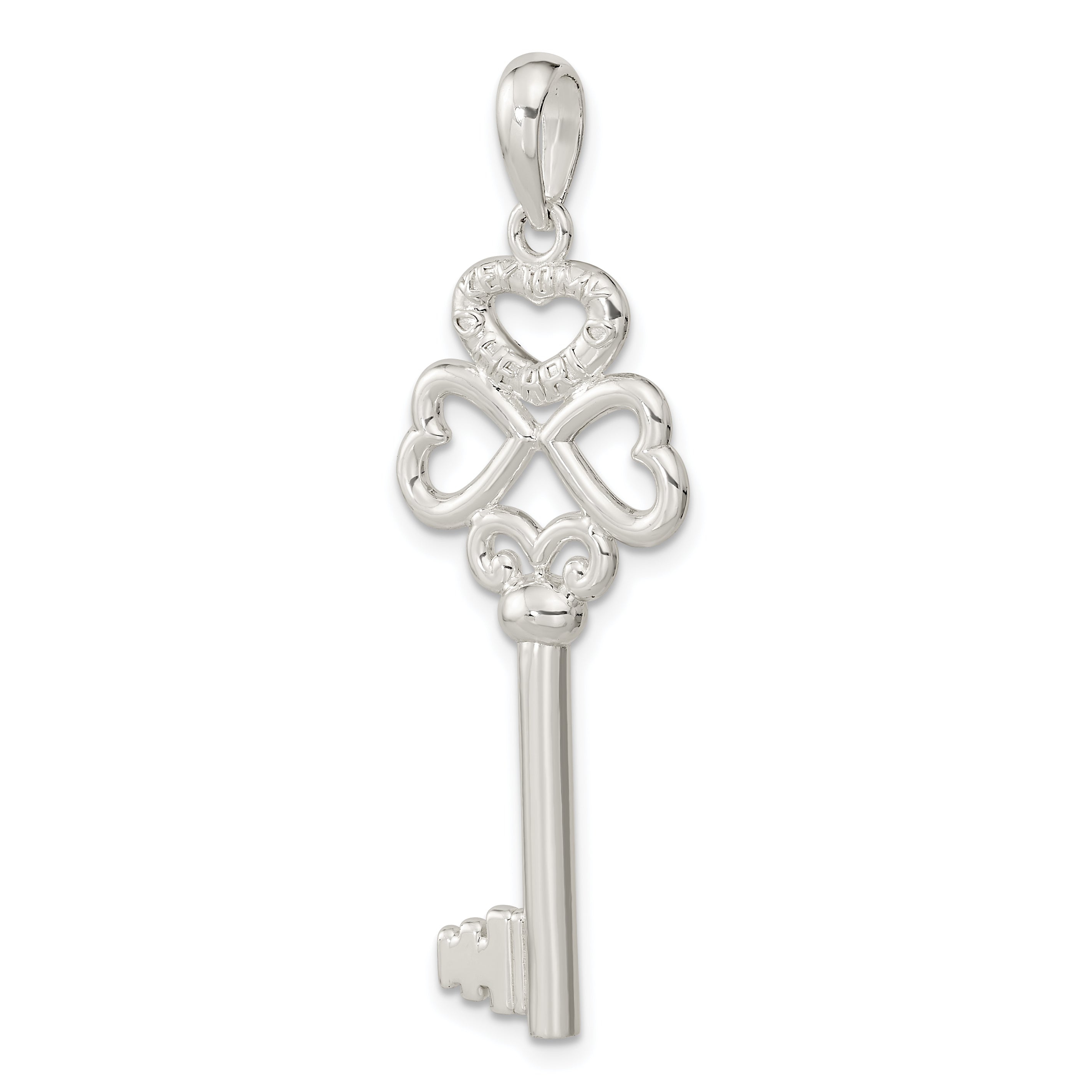 Sterling Silver De-Ani Rhodium-Plated 3D Key To My Heart Top Pendant