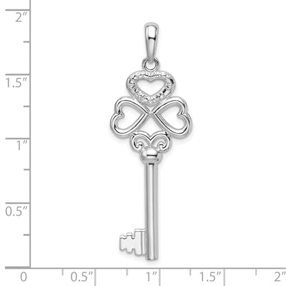 Sterling Silver De-Ani Rhodium-Plated 3D Key To My Heart Top Pendant