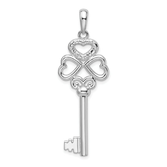 Sterling Silver De-Ani Rhodium-Plated 3D Key To My Heart Top Pendant