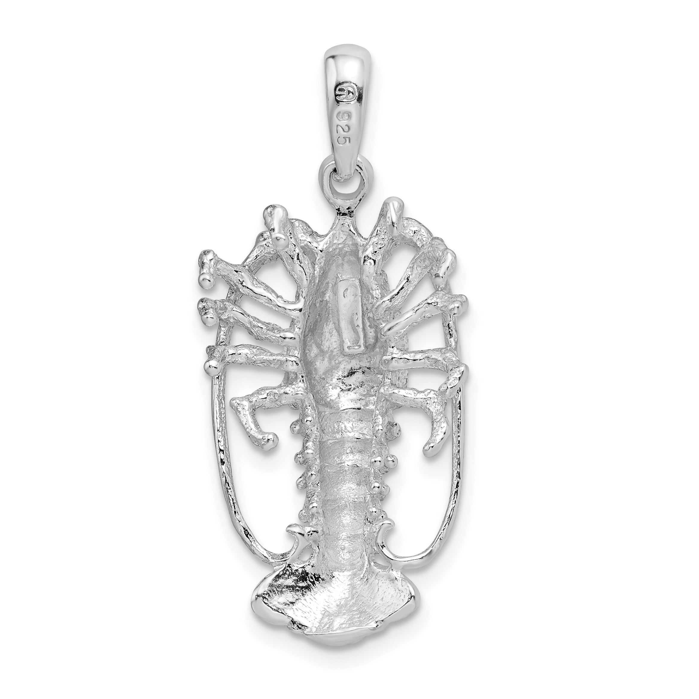 Sterling Silver De-Ani Rhodium-Plated Polished Large Florida Lobster Pendant
