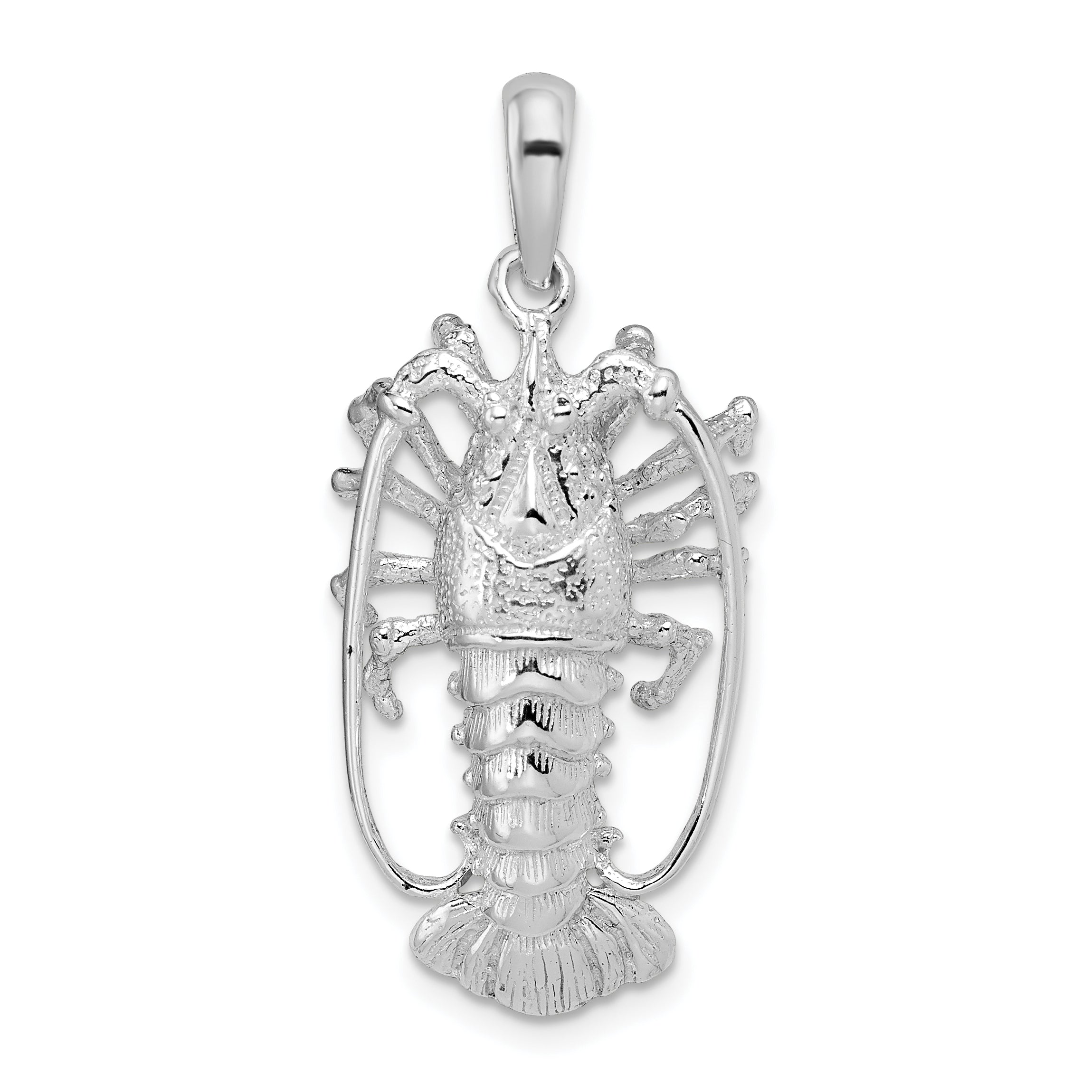 Sterling Silver De-Ani Rhodium-Plated Polished Large Florida Lobster Pendant