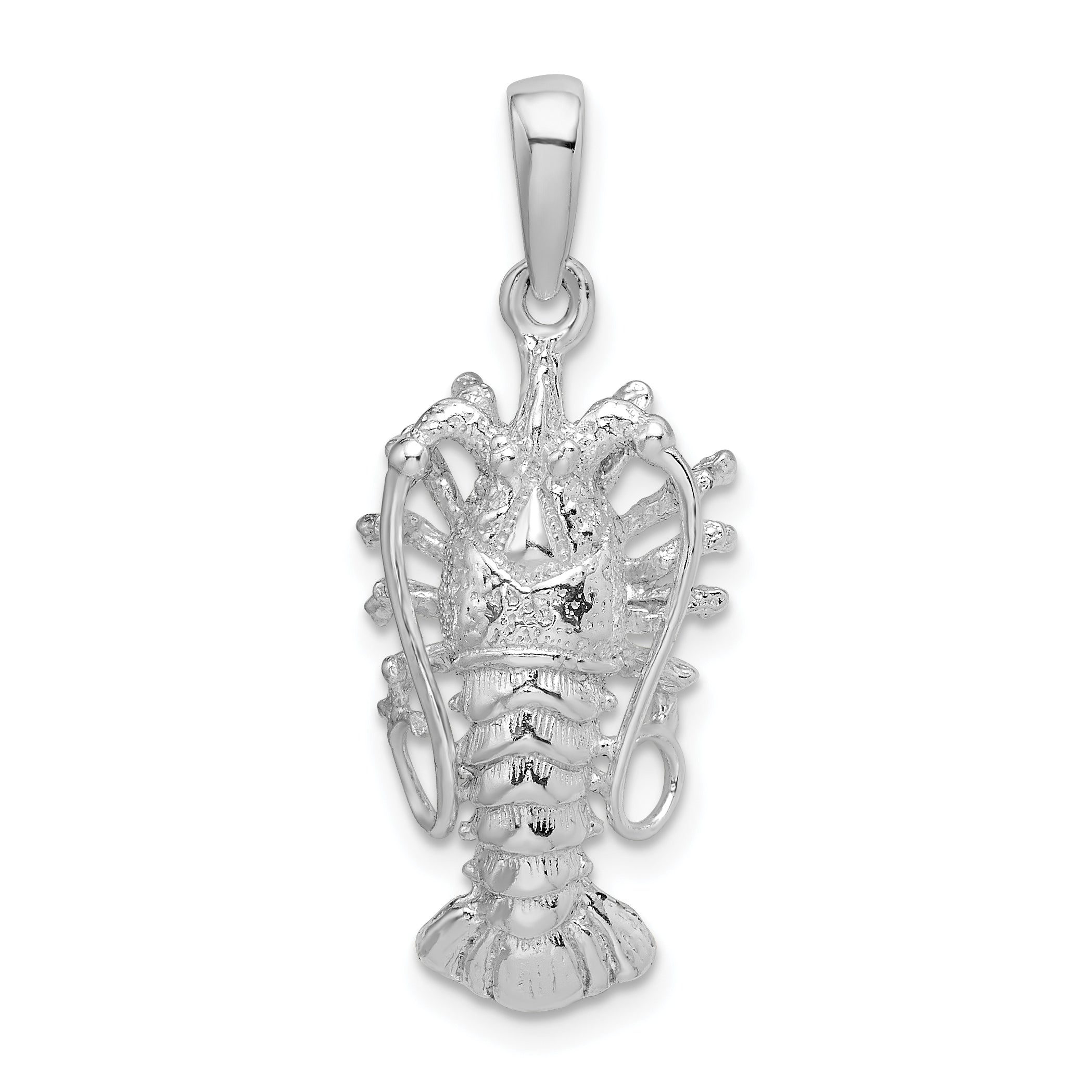 Sterling Silver De-Ani Rhodium-Plated Polished Medium Florida Lobster Pendant