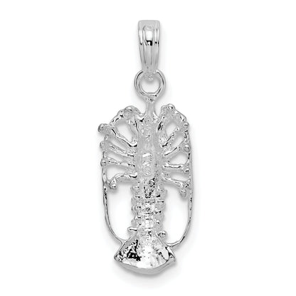 Sterling Silver De-Ani Rhodium-Plated Polished Small Florida Lobster Pendant