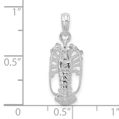 Sterling Silver De-Ani Rhodium-Plated Polished Small Florida Lobster Pendant