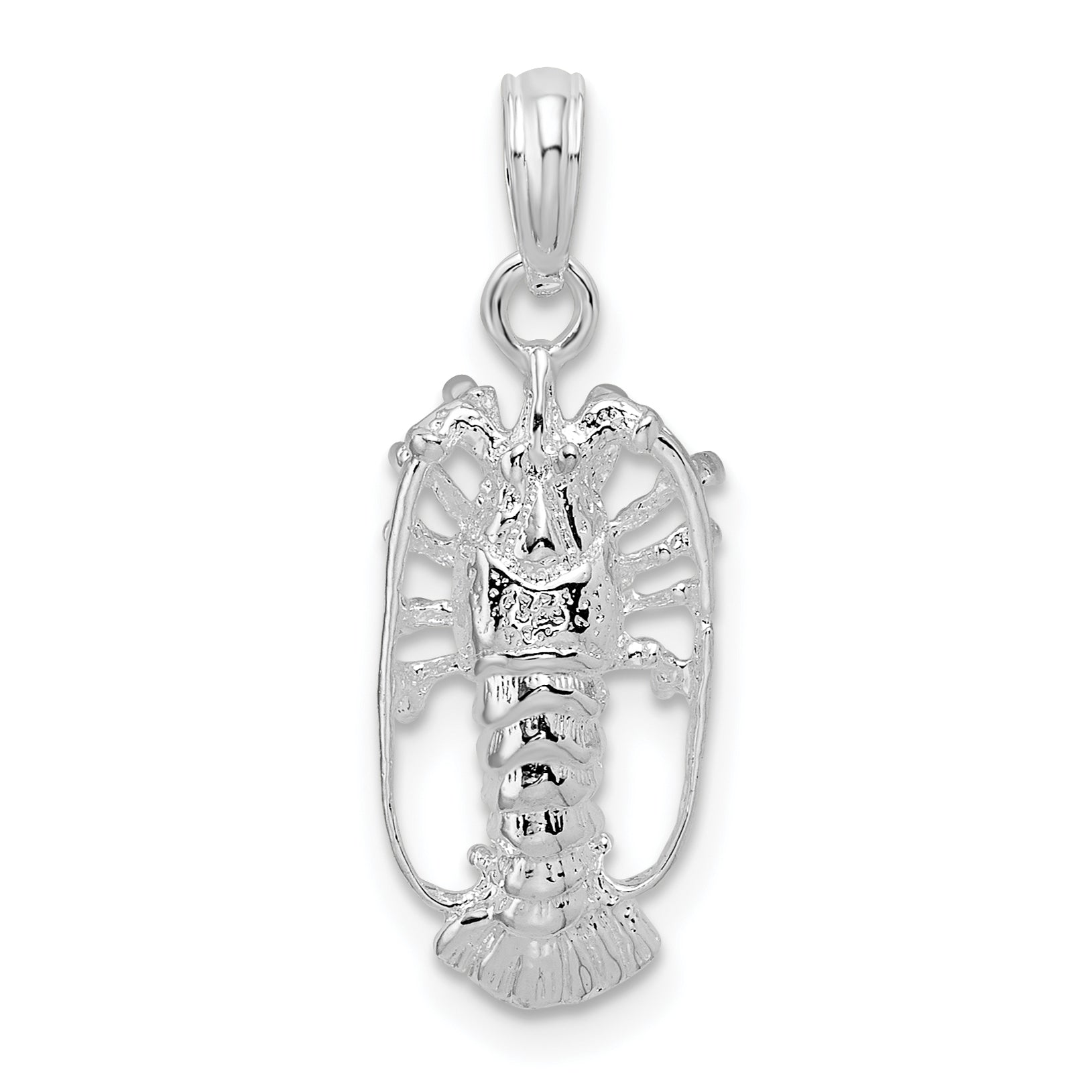 Sterling Silver De-Ani Rhodium-Plated Polished Small Florida Lobster Pendant