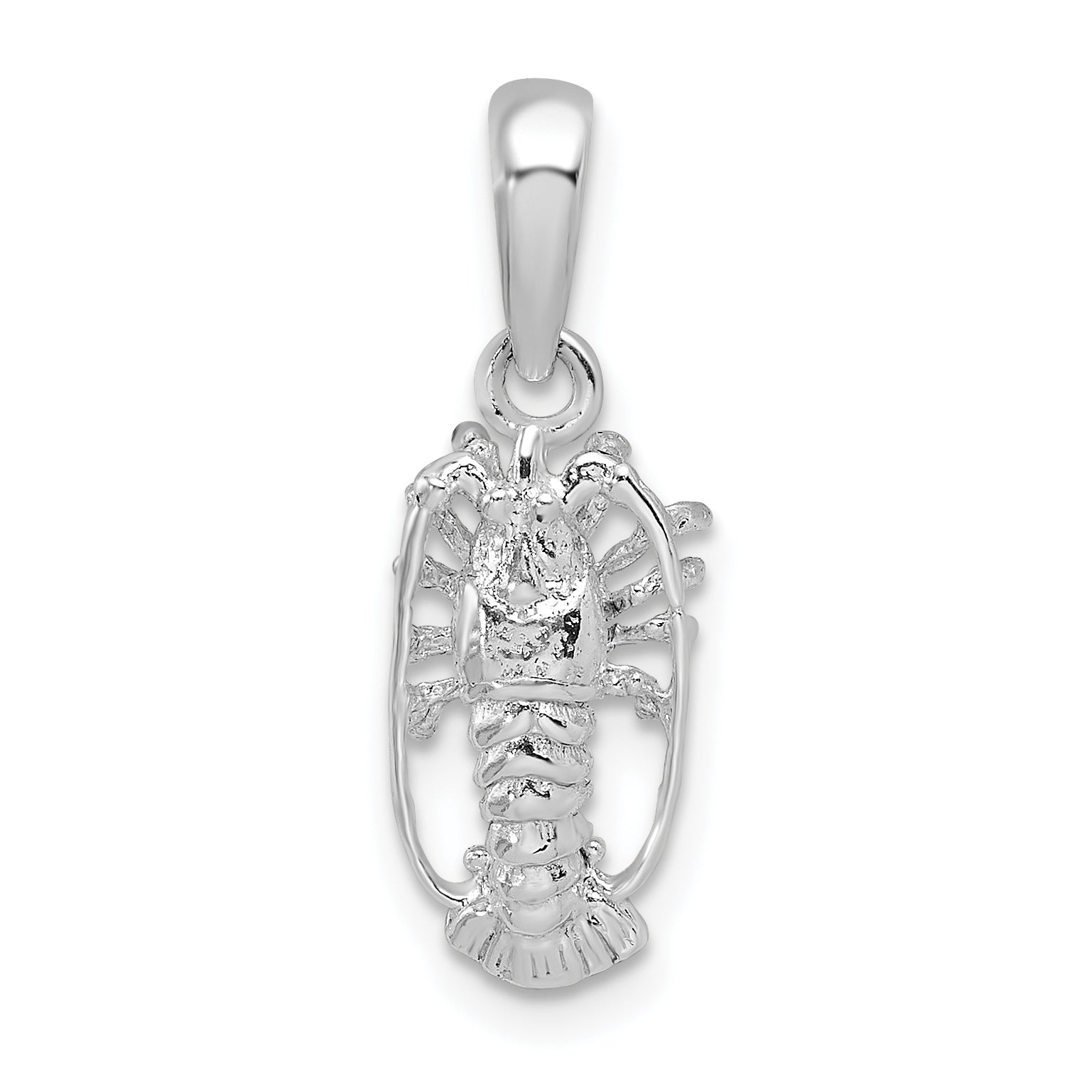 Sterling Silver De-Ani Rhodium-Plated Polished Small Florida Lobster Pendant
