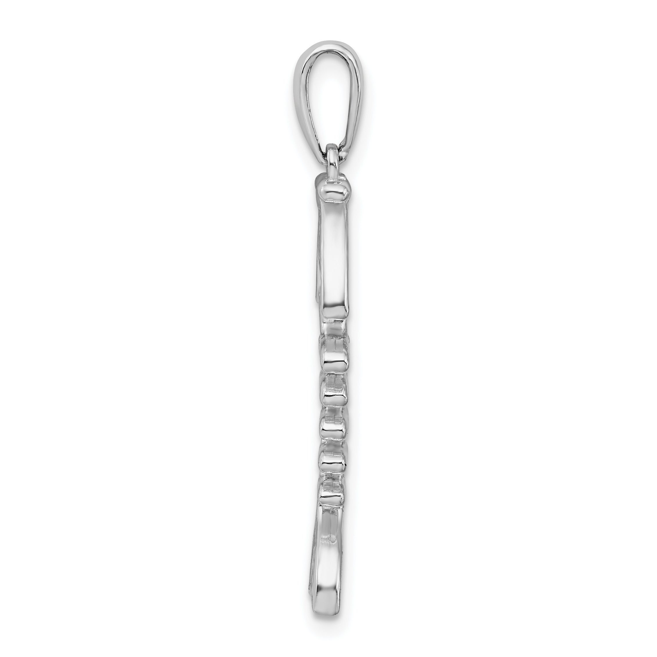 Sterling Silver De-Ani Rhodium-Plated Polished And Textured 3D Fishbone Pendant