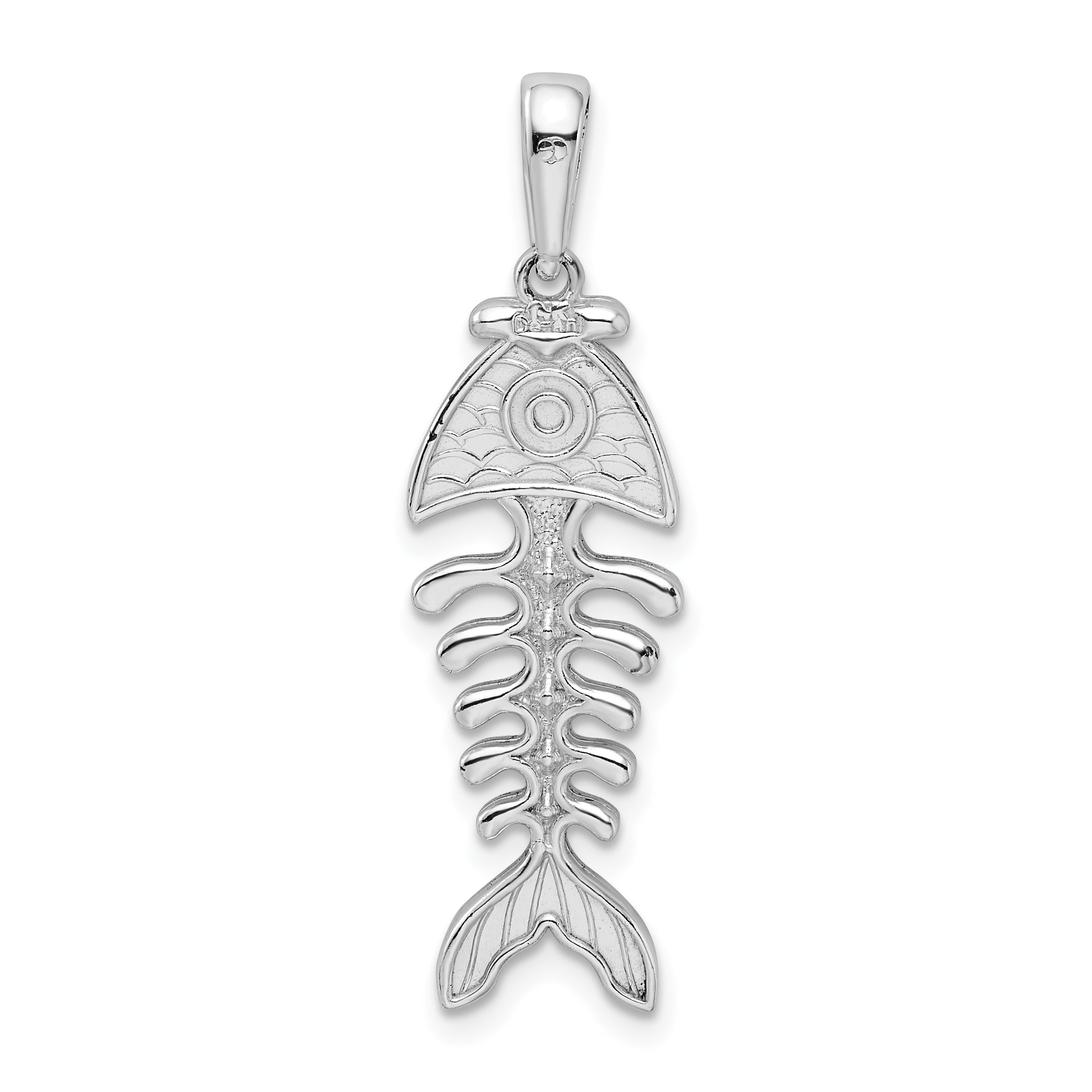 Sterling Silver De-Ani Rhodium-Plated Polished And Textured 3D Fishbone Pendant
