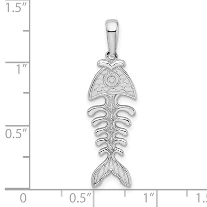 Sterling Silver De-Ani Rhodium-Plated Polished And Textured 3D Fishbone Pendant