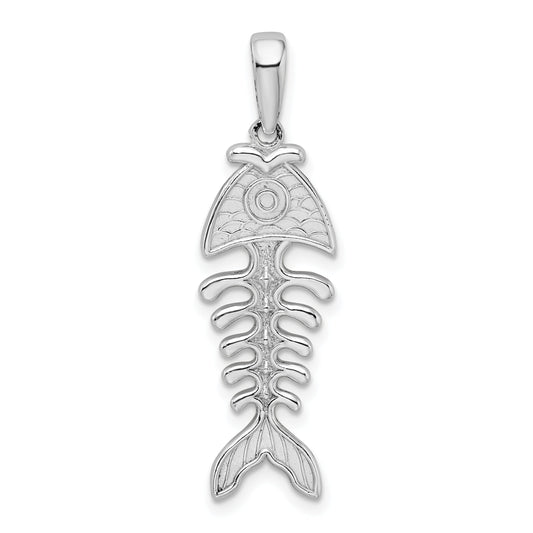 Sterling Silver De-Ani Rhodium-Plated Polished And Textured 3D Fishbone Pendant