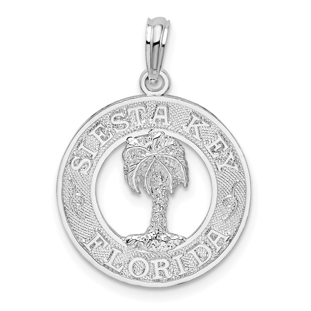 Sterling Silver De-Ani Rhodium-Plated Textured Siesta Key Florida With Palm Tree Pendant
