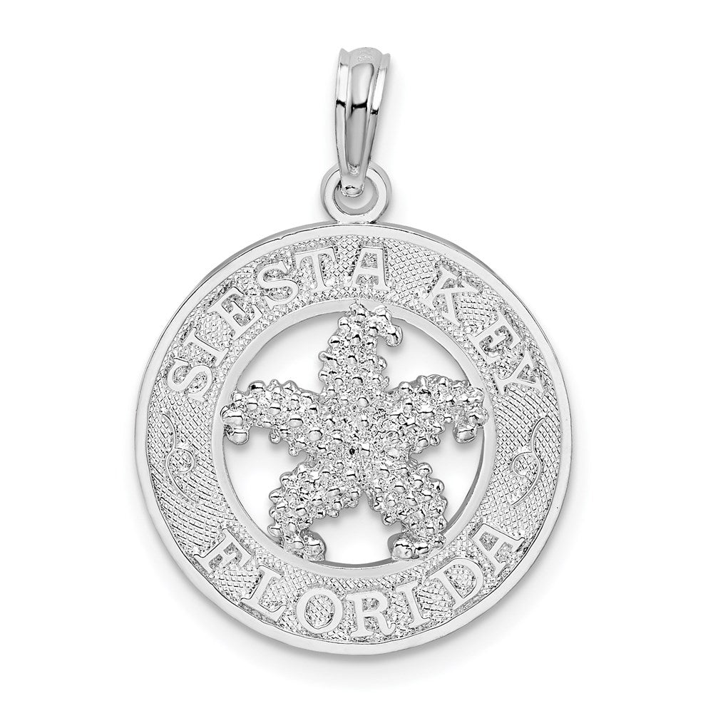Sterling Silver De-Ani Rhodium-Plated Textured Siesta Key Florida With Starfish Pendant