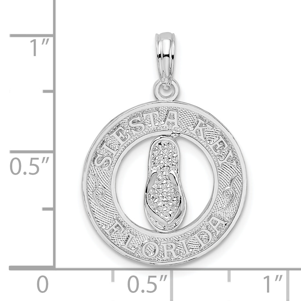 Sterling Silver De-Ani Rhodium-Plated Textured Siesta Key Florida With Flip-Flop Pendant