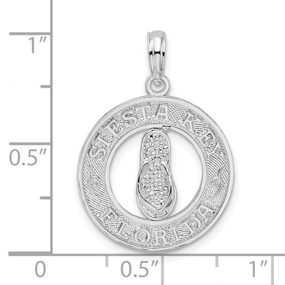 Sterling Silver De-Ani Rhodium-Plated Textured Siesta Key Florida With Flip-Flop Pendant