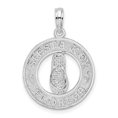 Sterling Silver De-Ani Rhodium-Plated Textured Siesta Key Florida With Flip-Flop Pendant