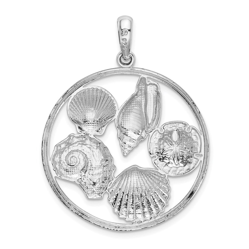 Sterling Silver De-Ani Rhodium-Plated Polished Shells In Circle Pendant
