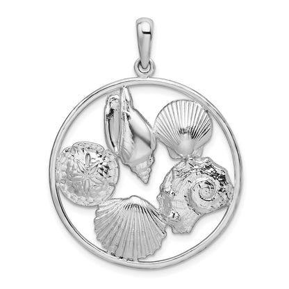 Sterling Silver De-Ani Rhodium-Plated Polished Shells In Circle Pendant