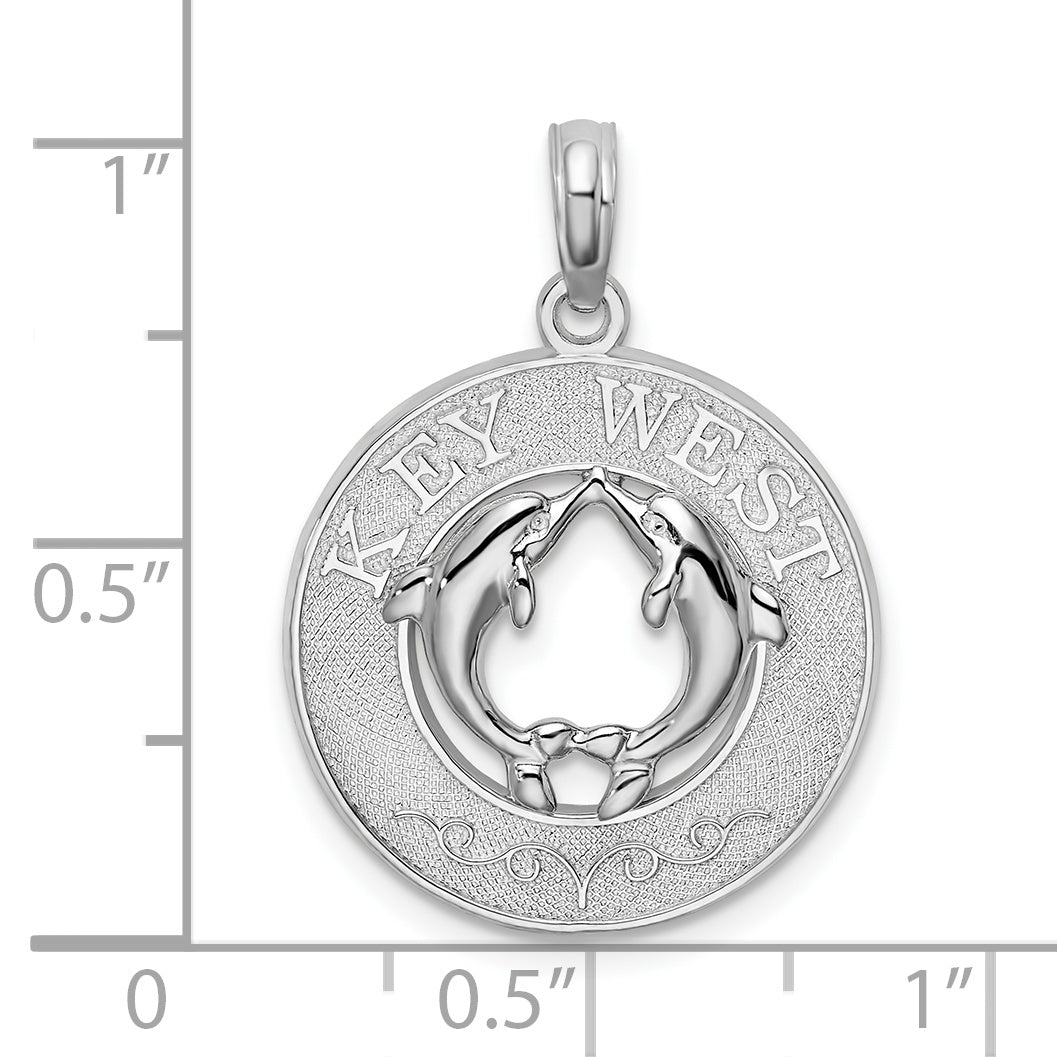 Sterling Silver De-Ani Rhodium-Plated Textured Key West With Dolphins Pendant