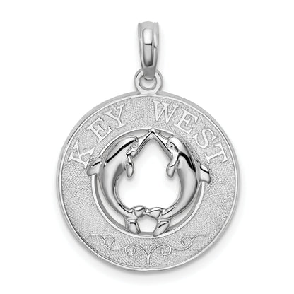 Sterling Silver De-Ani Rhodium-Plated Textured Key West With Dolphins Pendant