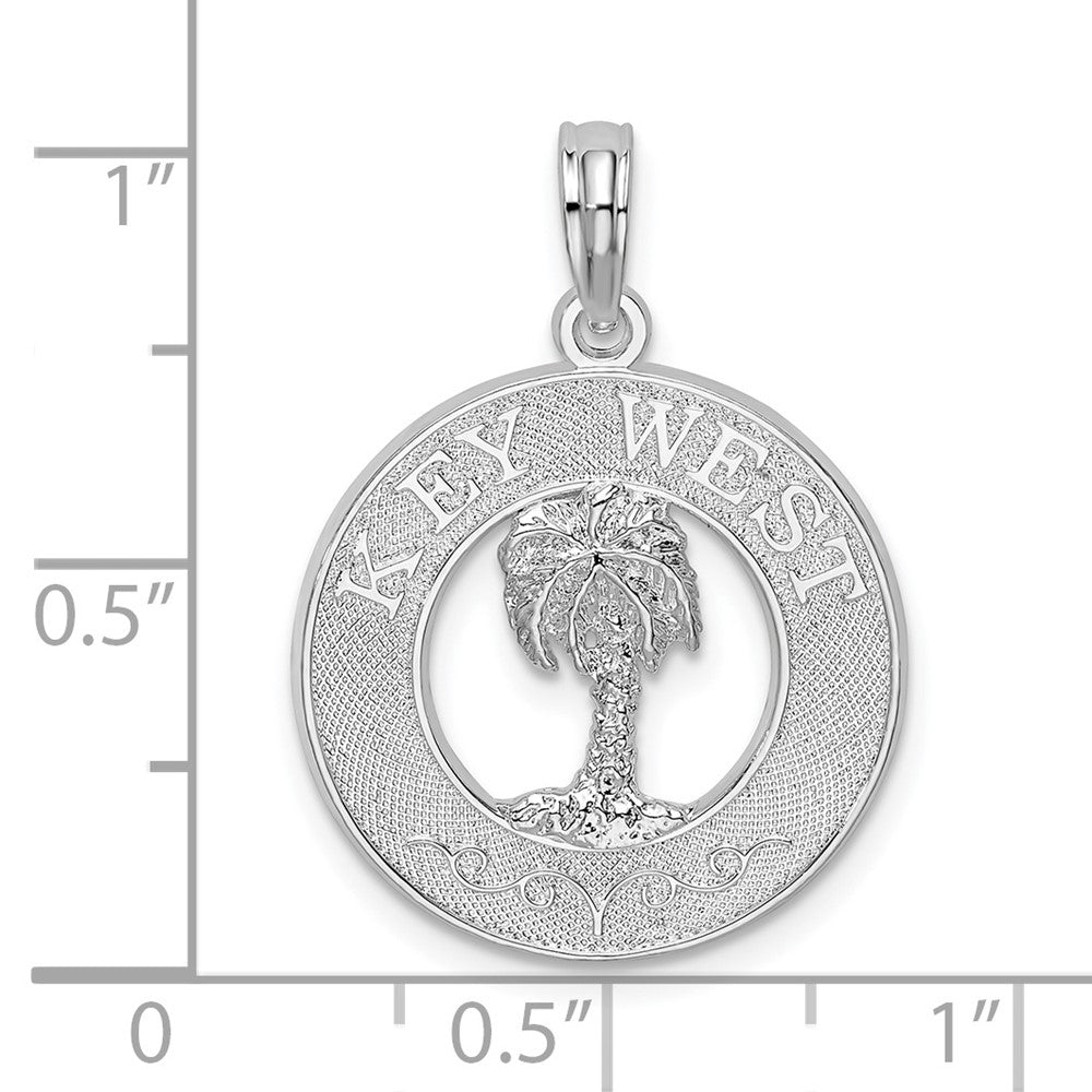 Sterling Silver De-Ani Rhodium-Plated Textured Key West With Palm Tree Pendant