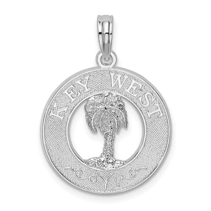 Sterling Silver De-Ani Rhodium-Plated Textured Key West With Palm Tree Pendant