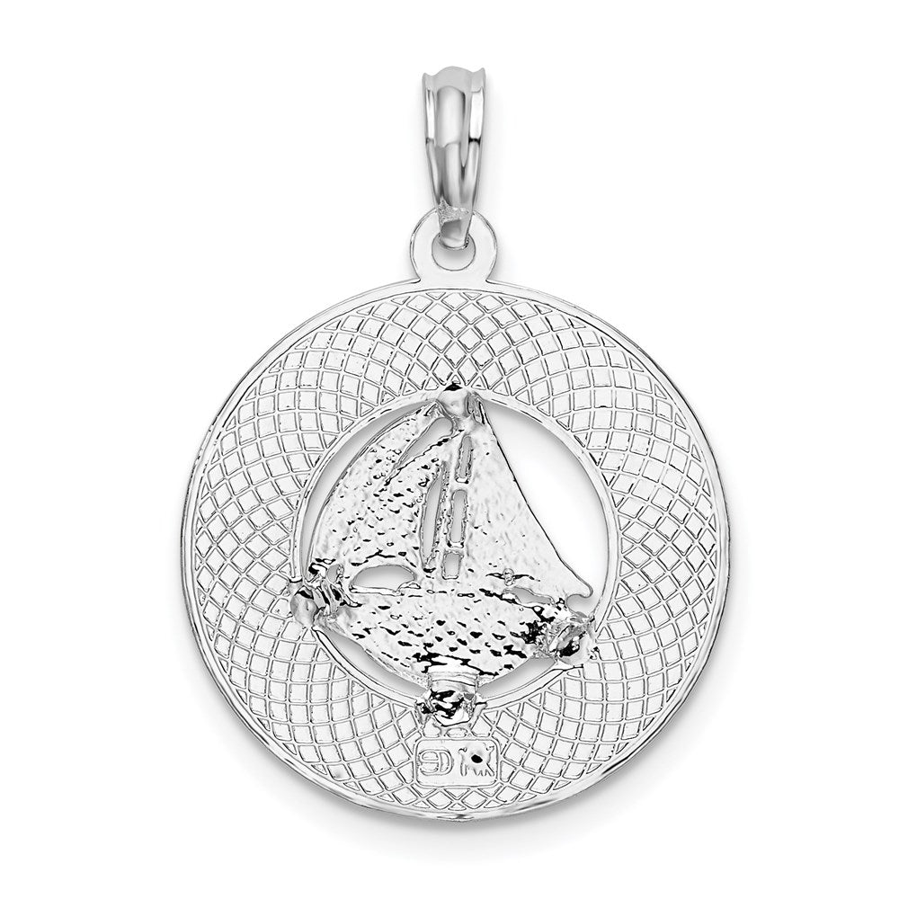 Sterling Silver De-Ani Rhodium-Plated Textured Key West With Sailboat Pendant