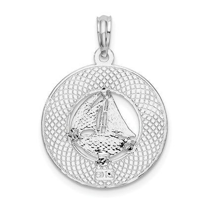 Sterling Silver De-Ani Rhodium-Plated Textured Key West With Sailboat Pendant