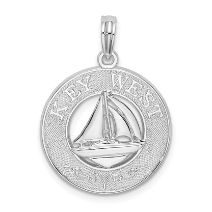 Sterling Silver De-Ani Rhodium-Plated Textured Key West With Sailboat Pendant