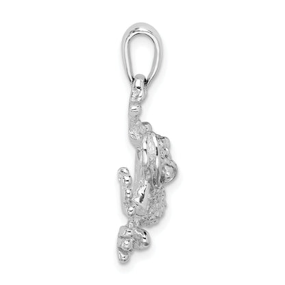 Sterling Silver De-Ani Rhodium-Plated Polished And Textured Frog Hanging By Leg Pendant