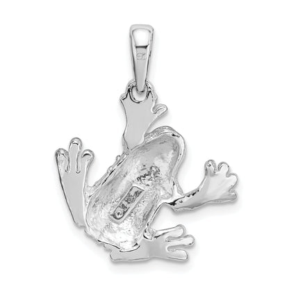Sterling Silver De-Ani Rhodium-Plated Polished And Textured Frog Hanging By Leg Pendant