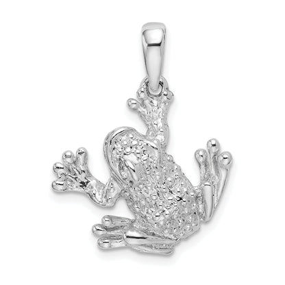 Sterling Silver De-Ani Rhodium-Plated Polished And Textured Frog Hanging By Leg Pendant