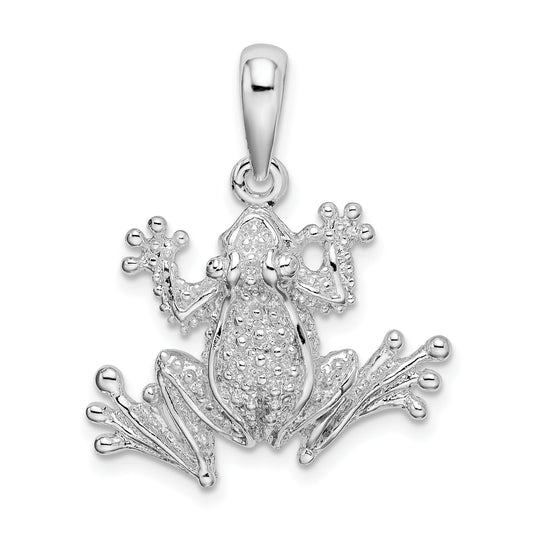 Sterling Silver De-Ani Rhodium-Plated Polished Frog Pendant