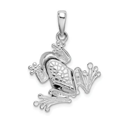 Sterling Silver De-Ani Rhodium-Plated Polished Bug Eyed Frog Pendant