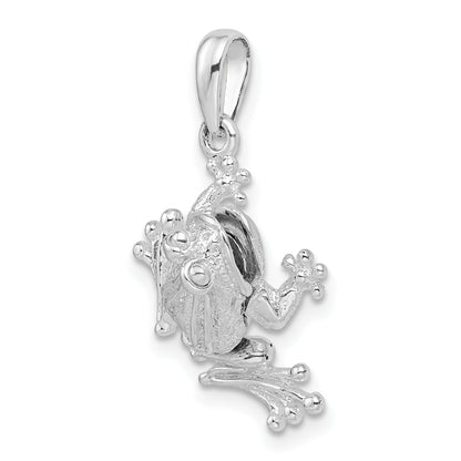Sterling Silver De-Ani Rhodium-Plated Polished Bug Eyed Frog Pendant