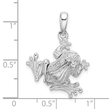 Sterling Silver De-Ani Rhodium-Plated Polished Bug Eyed Frog Pendant