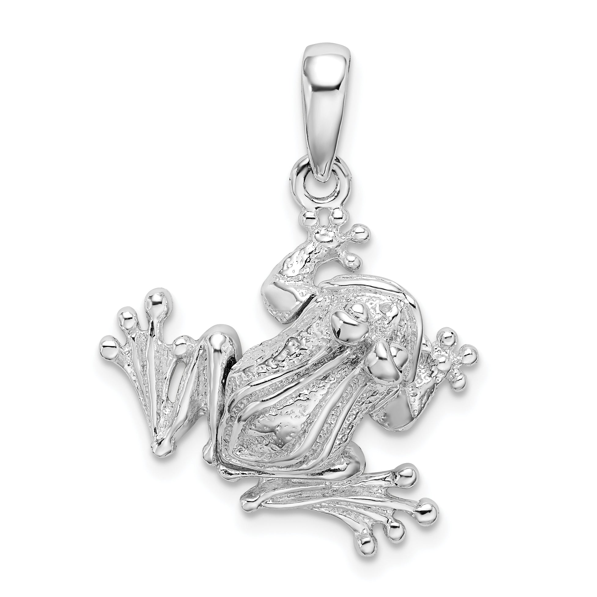 Sterling Silver De-Ani Rhodium-Plated Polished Bug Eyed Frog Pendant