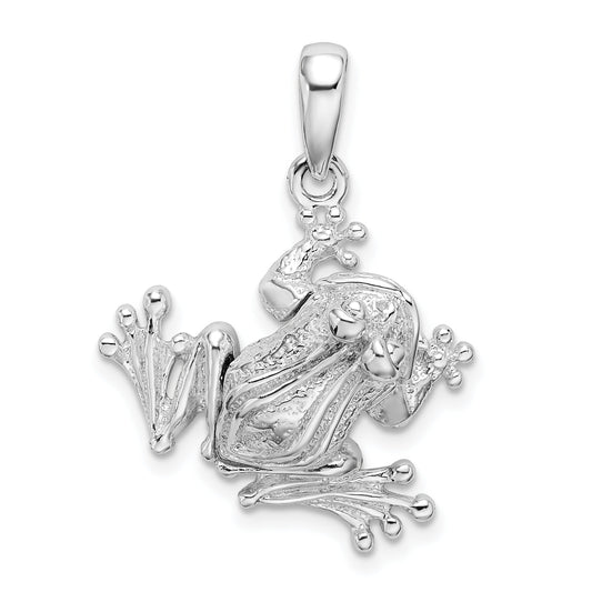 Sterling Silver De-Ani Rhodium-Plated Polished Bug Eyed Frog Pendant