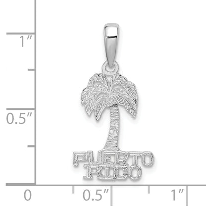Sterling Silver De-Ani Rhodium-Plated Polished Puerto Rico Palm Tree Pendant