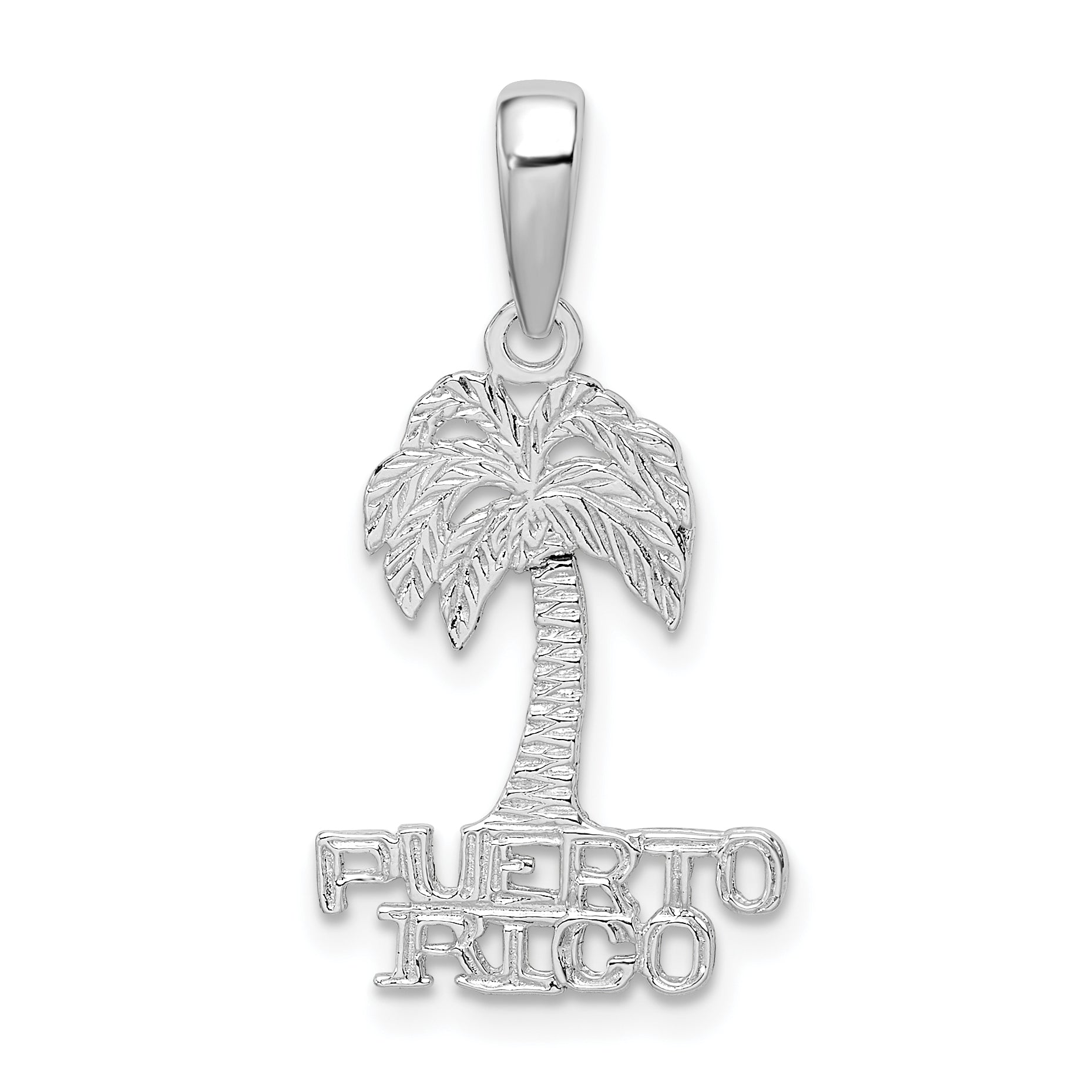 Sterling Silver De-Ani Rhodium-Plated Polished Puerto Rico Palm Tree Pendant
