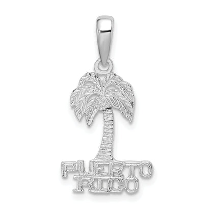Sterling Silver De-Ani Rhodium-Plated Polished Puerto Rico Palm Tree Pendant