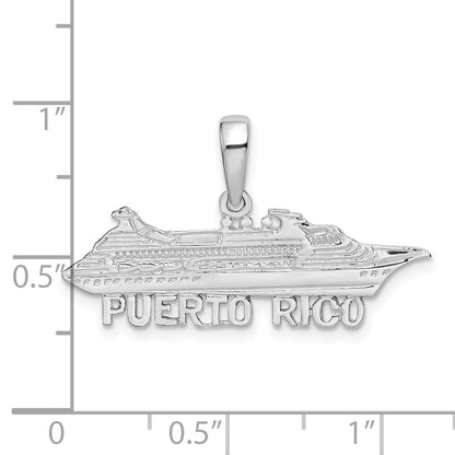 Sterling Silver De-Ani Rhodium-Plated Polished Puerto Rico Cruise Ship Pendant