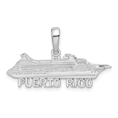 Sterling Silver De-Ani Rhodium-Plated Polished Puerto Rico Cruise Ship Pendant