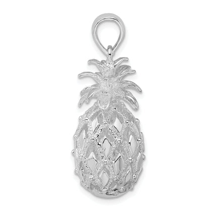 Sterling Silver De-Ani Rhodium-Plated Polished 3D Cut-Out Large Pineapple Pendant