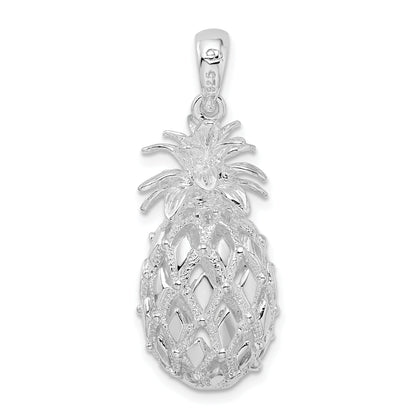 Sterling Silver De-Ani Rhodium-Plated Polished 3D Cut-Out Large Pineapple Pendant