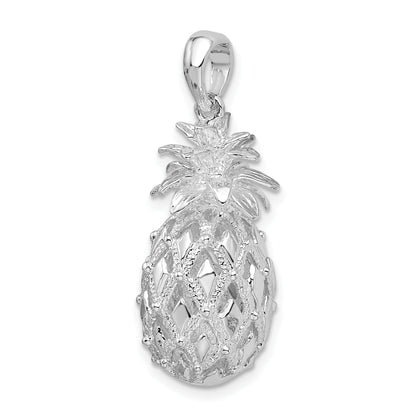 Sterling Silver De-Ani Rhodium-Plated Polished 3D Cut-Out Large Pineapple Pendant
