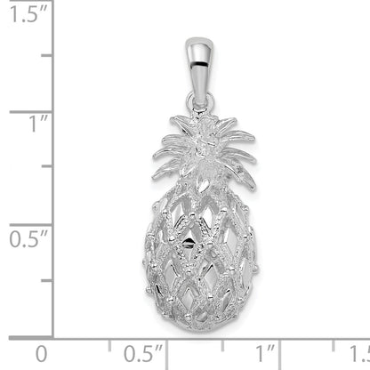 Sterling Silver De-Ani Rhodium-Plated Polished 3D Cut-Out Large Pineapple Pendant