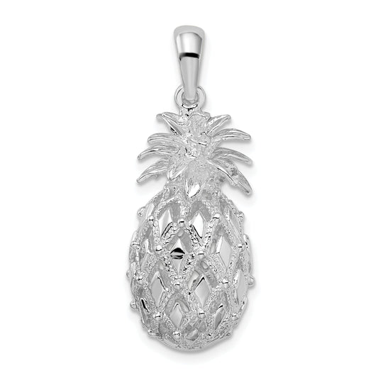 Sterling Silver De-Ani Rhodium-Plated Polished 3D Cut-Out Large Pineapple Pendant