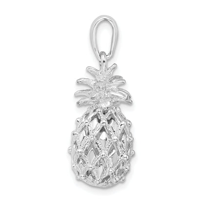 Sterling Silver De-Ani Rhodium-Plated Polished 3D Cut-Out Medium Pineapple Pendant