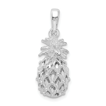 Sterling Silver De-Ani Rhodium-Plated Polished 3D Cut-Out Medium Pineapple Pendant